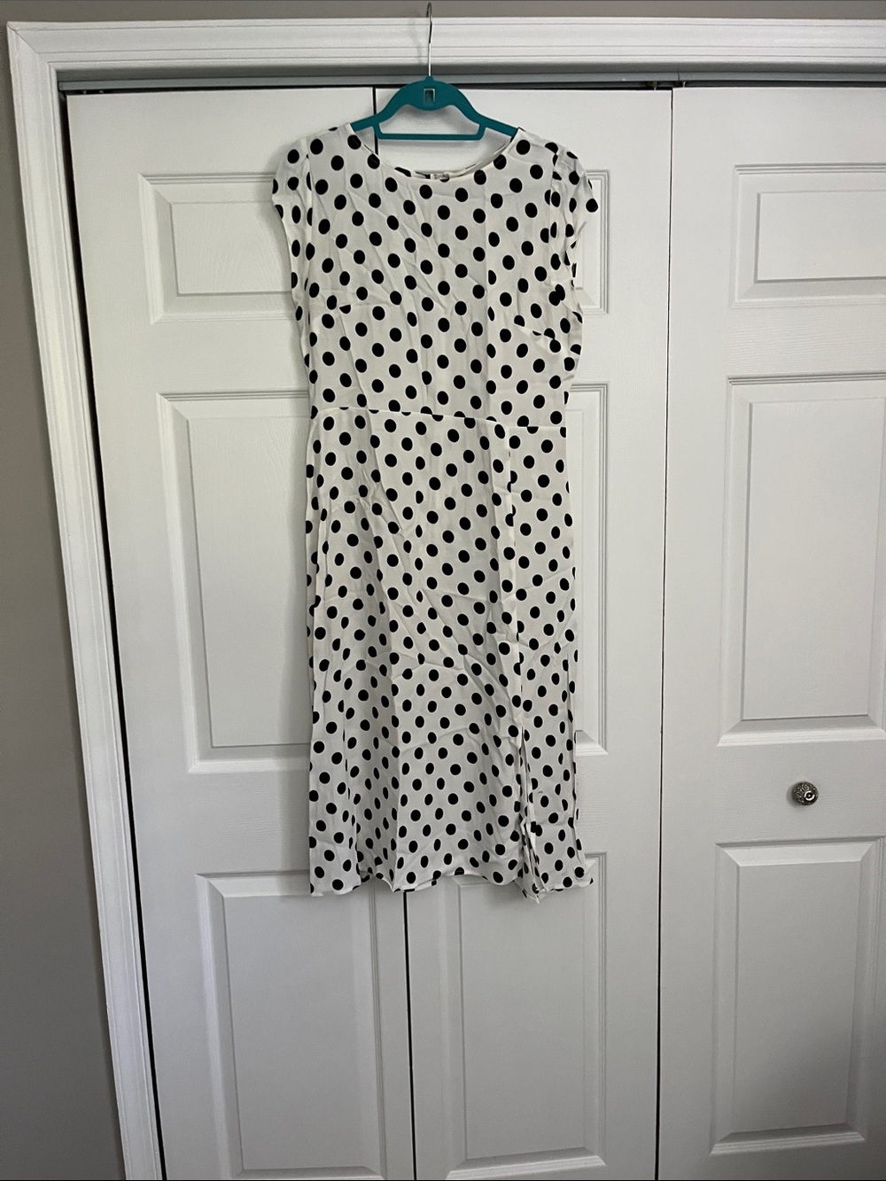 LOFT Black Polka Dot White Midi Dress
